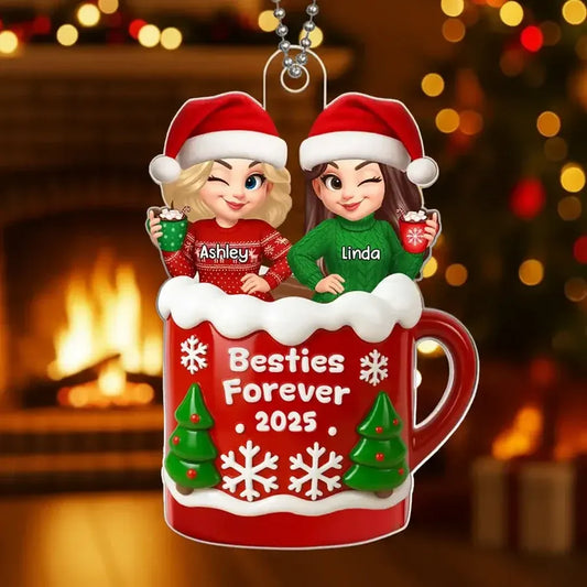 Acrylic Ornament with Besties Forever Christmas Theme, High Clarity, Perfect Gift for Friends