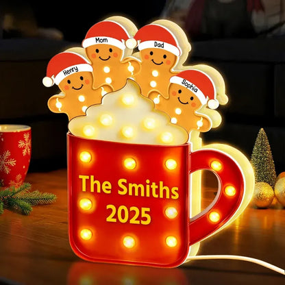 Acrylic Light Box Gingerbread Mug with Santa Hats, Cozy Christmas Glow, Custom Design, Unique Family Gift