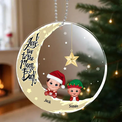 Acrylic Ornament with Crescent Moon & Cute Kid, I Love You to the Moon & Back, Unique Christmas Gift for Mom or Grandma