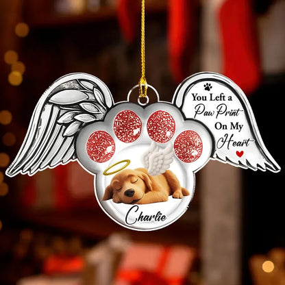 Acrylic Ornament with Angel Wings & Paw Print – Pet Memorial Keepsake for Dog Lovers, heartfelt gift for Christmas and beyond