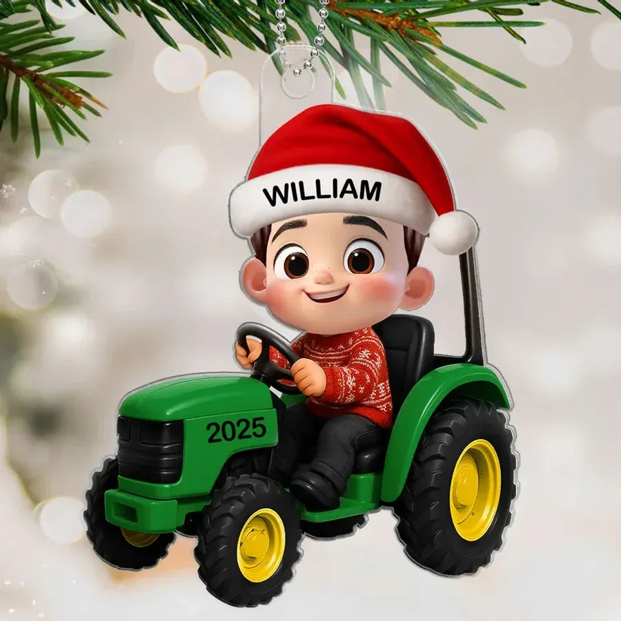 Acrylic Ornament with Christmas Tractor Design, Whimsical Holiday Style, Perfect Gift for Kids and Family