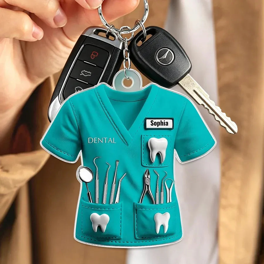 Acrylic Keychain, Personalized Dentist Uniform Keepsake, Creative Gift for Dental Professional